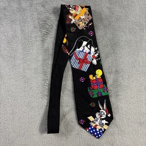 Vtg Looney Tunes Mania Neck Tie Cartoon Characters Christmas Holiday 100%‎ Silk
